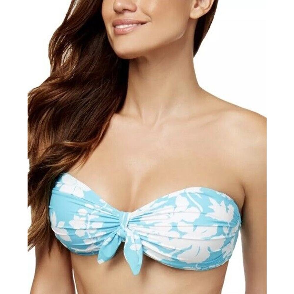 NWT‎ MICHAEL KORS Floral Bandeau Front Tie Bikini Top Blue Women's Size M